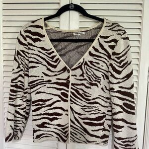 Reformation Zebra Pattern Cardigan in Brown and Cream